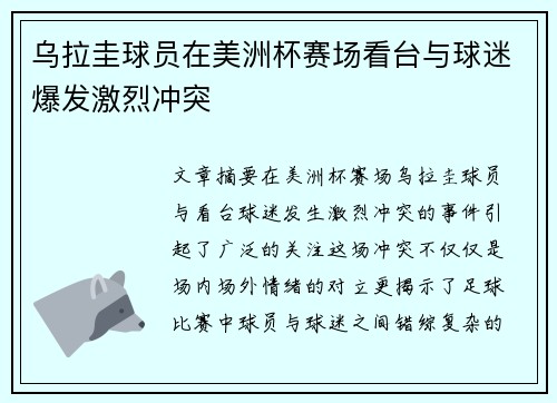 乌拉圭球员在美洲杯赛场看台与球迷爆发激烈冲突 乌拉圭球员在美洲杯赛场看台与球迷爆发激烈冲突
